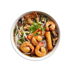 Delicious Shrimp and Noodle Soup with Crispy Tofu and Shiitake Mushrooms