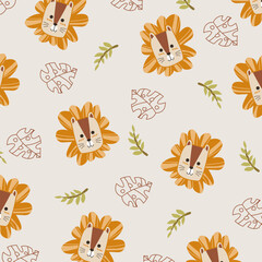 lion cartoon vector seamless pattern design for kids apparel fabric fullprint