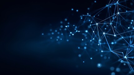 Abstract network of interconnected nodes and lines, a conceptual visualization of a complex digital structure. A sense of technological advancement and a future forward looking outlook 