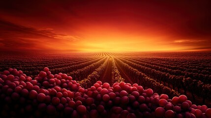 Obraz premium Red grape vineyard sunset view