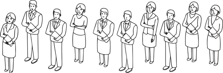 Diverse group of professionals standing with documents people business