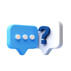 PNG Dynamic 3D chat bubbles with question mark and ellipsis convey communication, inquiry, and dialogue for modern business and tech concepts.