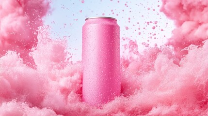 Pink soda can in abstract foam