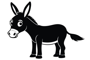 Expressive cartoon donkey gazes forward in black silhouette isolated against a white background