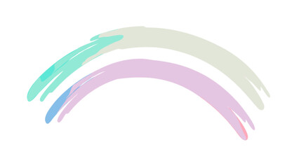 Obraz premium Pastel watercolor brushstrokes forming a rainbow shape on a white background in soft blended colors