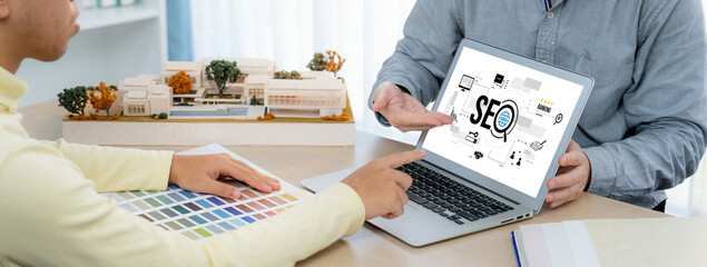 SEO search engine optimization for brisk e-commerce and online retail business showing on computer...