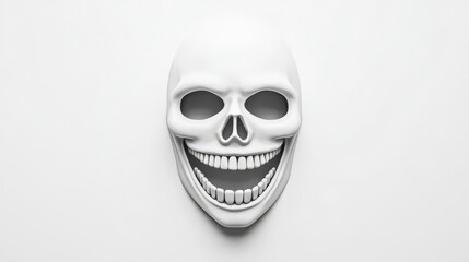 Fototapeta premium A white skull mask with a grinning expression, symbolizing themes of life and death in various cultures.