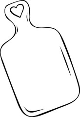 cutting board, cooking and baking accessories, doodle and sketch style, Black and white cooking icon for rustic recipe books, cutting boards, and chef merchandise.