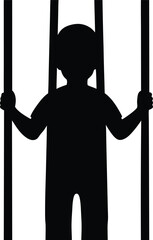 black silhouette a child behind bars on white back.eps