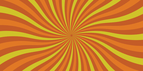 Dynamic spiraling retro background featuring sunburst design in warm orange and yellow tones for graphic design elements