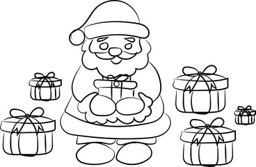Vector cartoon Christmas set with Santa Claus, kids, snowman, and chef characters, holiday celebration food, gifts, and decorations with hat icons