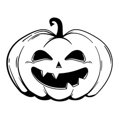 Funny smiling Halloween pumpkin - Jack o'lantern, sketch style. Illustration on transparent background