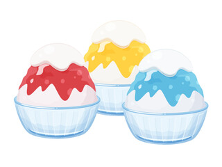 お皿に盛り付けたかき氷のイラスト素材_クリーム