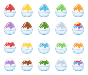 お皿に盛り付けたかき氷のイラスト素材セット