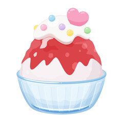 お皿に盛り付けたかき氷のイラスト素材_トッピング