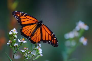 Monarch butterfly perched on wildflowers
