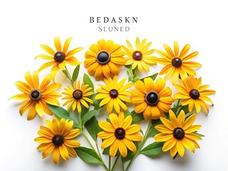 Naklejka premium Beautiful vibrant yellow Rudbeckia hirta flowers in full bloom on white background