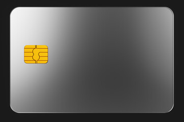 Close up of transparent grey credit card on black background. 3d rendering illustration