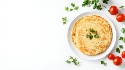 Delicious golden pancake on white plate