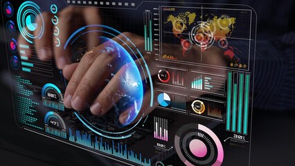 High-tech global network connection interface showing worldwide digital communication, data exchange, and internet connectivity. Global connection, data interaction, and worldwide communication. Thunk
