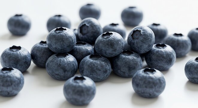 瑞々しいブルーベリー 白背景で輝く 鮮やか (Suzushii buruberii shirohaikei de kagayaku azayaka) This translates roughly to: "Juicy blueberries shining on a white background, vivid.". AI Generated