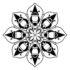 Elegant mandala design isolated on white background, featuring intricate floral patterns and geometric shapes for a decorative and symmetrical artistic element