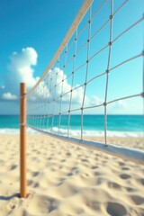 Close-up volleyball net against clear sky; beach scene , holiday, summer, sky