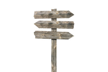 Blank wooden direction sign isolated graphic illustrated. Vintage cut timber signboard on wooden pole for information or advertising message.