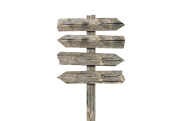 Blank wooden direction sign isolated graphic illustrated. Vintage cut timber signboard on wooden pole for information or advertising message.