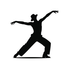 Silhouette of a dancer in a dynamic pose with arms outstretched