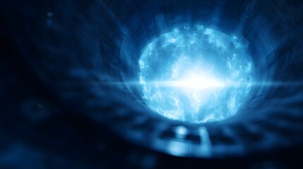 Glowing blue nuclear reactor core with intense lighting and energy
