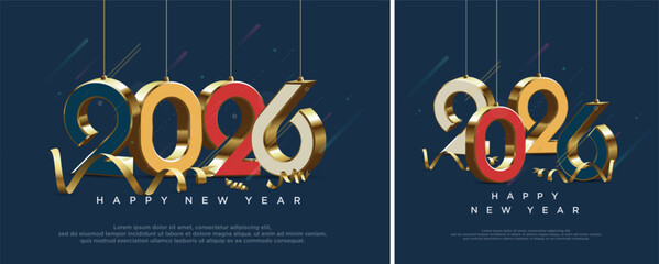 Happy New Year 2026 design with unique 3D numbers on blue background. Premium vector design for Happy New Year 2026 greetings and celebrations. © palon