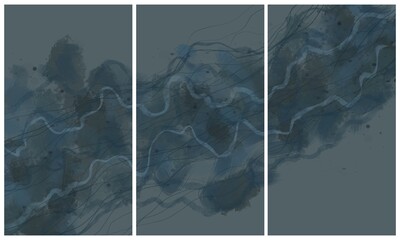 Modern interior triptych. The picture is painted by hand on a tablet.