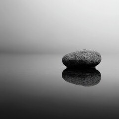 Smooth gray stone reflects on still water