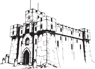 A powerful defensive fortress. The illustration expresses power and steadfastness. Hand drawn vector illustration
