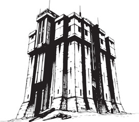 A powerful defensive fortress. The illustration expresses power and steadfastness. Hand drawn vector illustration
