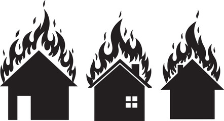 Three houses ablaze silhouette