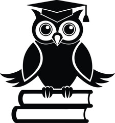 Owl on Books with Graduation Cap silhouette icon. Back to school concept