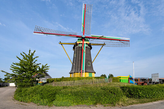 Serooskerke, Netherlands - May 31, 2025: De Jonge Johannes corn mill and panecake restaurant
