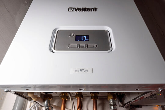 Kamperland, Netherlands - May 24, 2025: Vaillant ecoFIT pro gas boiler