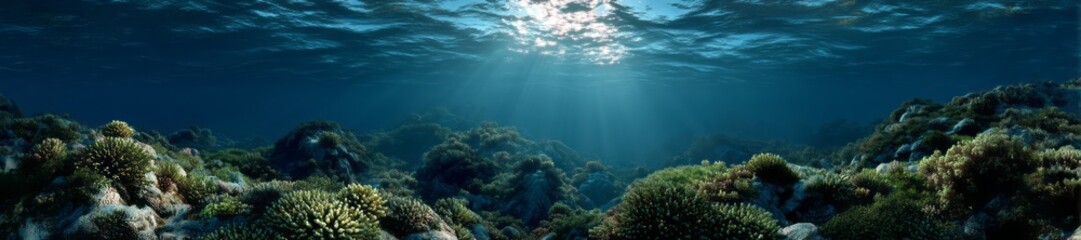 Fototapeta premium Underwater coral reef ocean hdr panoramic view