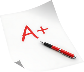 Achieving excellence, A, grade on paper with elegant pen for success