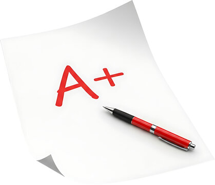 Achieving excellence, A, grade on paper with elegant pen for success