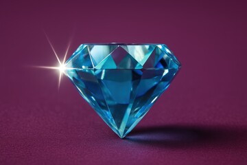 Sparkling blue diamond with brilliant facets on purple background
