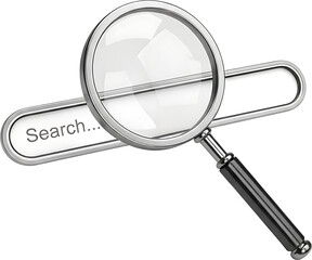 Magnifying Glass Over Search Bar Symbolizing Online Information Discovery
