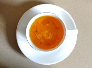 Flat lay of Chrysanthemum tea. Flowering tea. Herbal tea