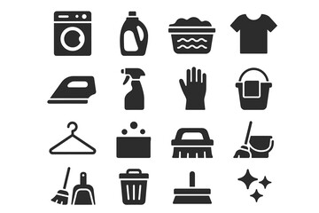 Laundry and Cleaning Icons Set – Washing, Ironing, Housekeeping Tools_simple_compose