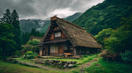 Old Japanese farmhouse in Shirakawa go, Gifu Prefecture, Japan