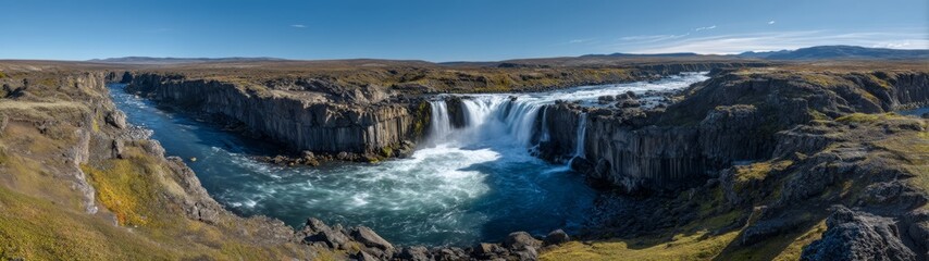 Obraz premium Waterfall adventure iceland hdr panoramic view