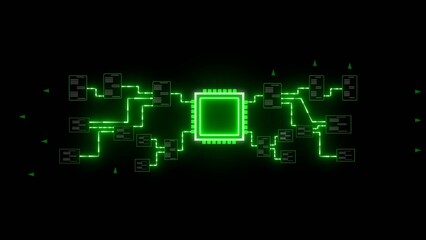 Green Neon Microchip Data Network Digital Technology Abstract Background image
